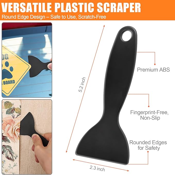 4 Pack Razor Blade Scraper, Premium Cleaning Scraper Tool with 50 PCS Metal & Plastic Razor Blades, Multi-Purpose Glass Scraper for Windows, Sticker, Decals, Cooktop, Paint Removal (Orange)