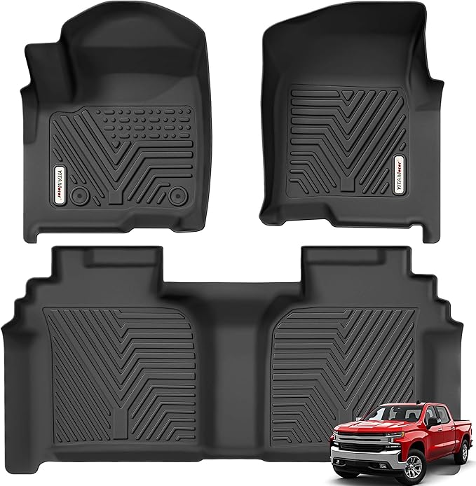 YITAMOTOR Floor Mats Compatible with 2019-2025 Chevrolet Silverado 1500/GMC Sierra 1500 & 2020-2025 Chevy Silverado/GMC Sierra 2500HD/3500HD Crew Cab with Rear Underseat Storage Box, Front Bucket Seat