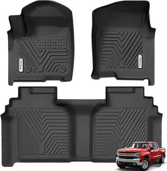 YITAMOTOR Floor Mats Compatible with 2019-2025 Chevrolet Silverado 1500/GMC Sierra 1500 & 2020-2025 Chevy Silverado/GMC Sierra 2500HD/3500HD Crew Cab with Rear Underseat Storage Box, Front Bucket Seat