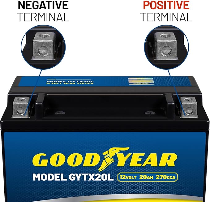 Goodyear GYTX20L - 12 Volt 20 AH, 270 CCA, Rechargeable High-Performance, Maintenance Free, SLA - AGM Battery for Motorcycle, ATV, UTV, Scooter, Snowmobile, Motorbike and more!