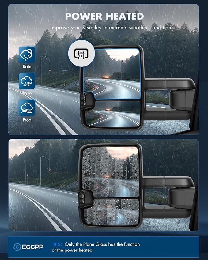 ECCPP Towing Mirrors Compatible with 2014-2018 for Chevy for GMC 1500 2015-2019 for Chevy for GMC 2500/3500 HD Tow Mirrors Left Right Side Power Heat LED Turn Signal Running Back Up Light Black