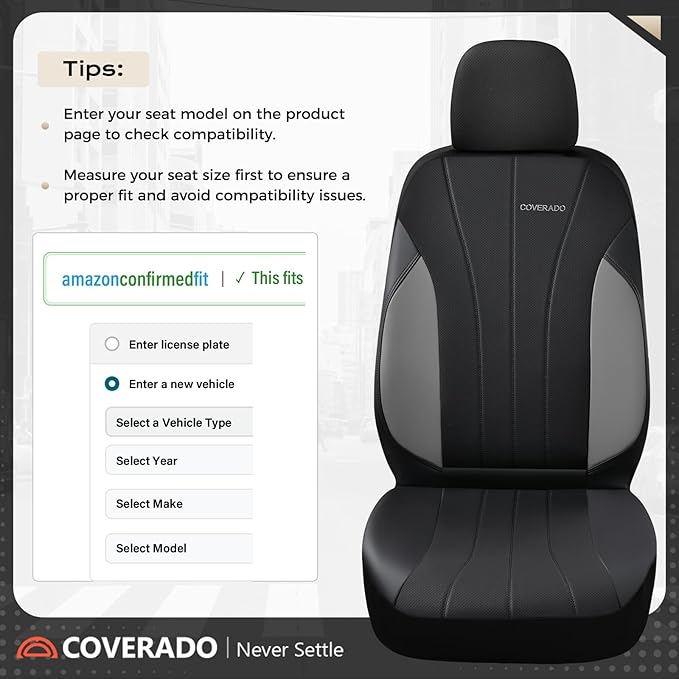 Coverado Car Seat Covers, Leather Seat Covers Full Set, Luxury Car Seat Protectors, Grey Driver Seat Covers 5 Seats Universal Fit for Most Vehicles
