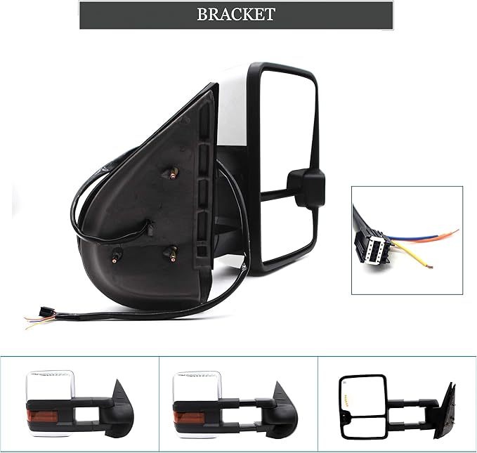 ReYee Towing Mirrors fit for 2007-2014 Chevy Silverado 1500 2500 3500 Tahoe Suburban GMC Yukon Sierra with Heated Power Arrow Signal On Glass Turn Signal Light Manual Telescoping Folding Chrome Cap