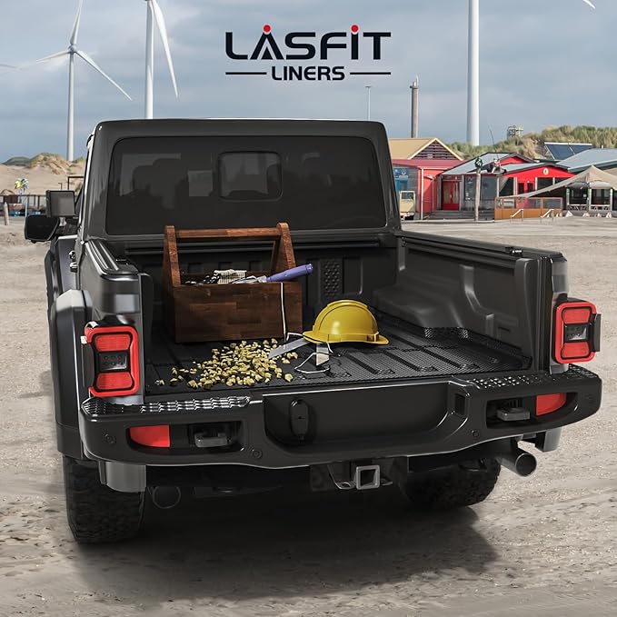 LASFIT 5FT Bed Liner for Jeep Gladiator JT 2025 2024 2023 2022 2021 2020 (60 inches), All Weather TPE Custom Fit Truck Bed Mat Truck Cargo Bed Liner, Black