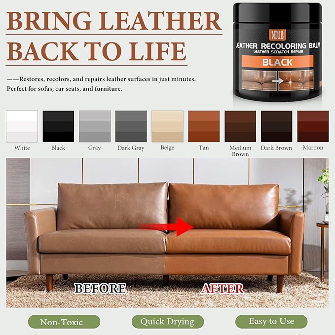 Leather Recoloring Balm Leather Color Restorer Scratch Repair Leather Paint for Furniture Couches Car Seats Shoes Bags Leather Dye and Restorer Restores Faded and Scratched Leather-Dark Brown