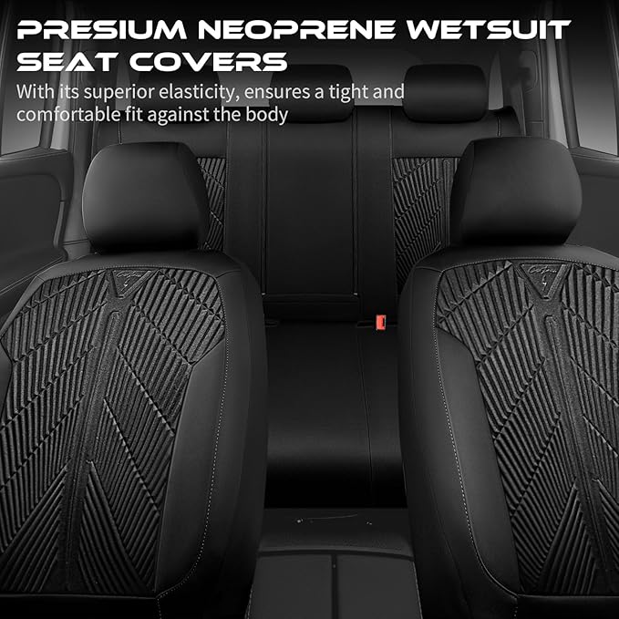 CAR PASS Waterproof Car Seat Covers Full Set,Neoprene Wetsuit, All-Weather Non-Slip Durable, Universal Fit for SUV, Sedans, Trucks, Vans, with Armrest & Airbag Compatibable, All Black