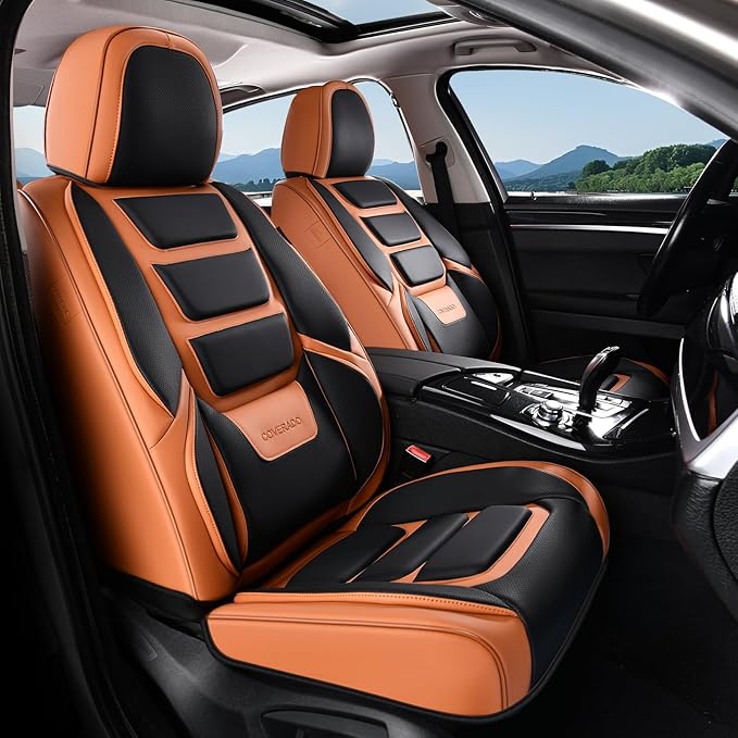 Coverado Car Seat Covers Full Set, Seat Covers for Cars, Front Seat Covers and Back Seat Cover Waterproof Leather Automotive Seat Cover, Universal Car Interior Protectors Cushion for Most Cars