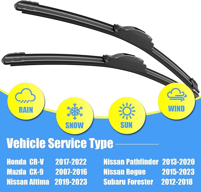 Gavimnal® 26"+17" Silicone Wiper Blades Replacement For Honda CRV 2017-2022 Nissan Pathfinder 2013-2020 Rogue 2015-2023 Subaru Forester 2012-2018,All-Season Front Windshield Wiper Blades(Set of 2)