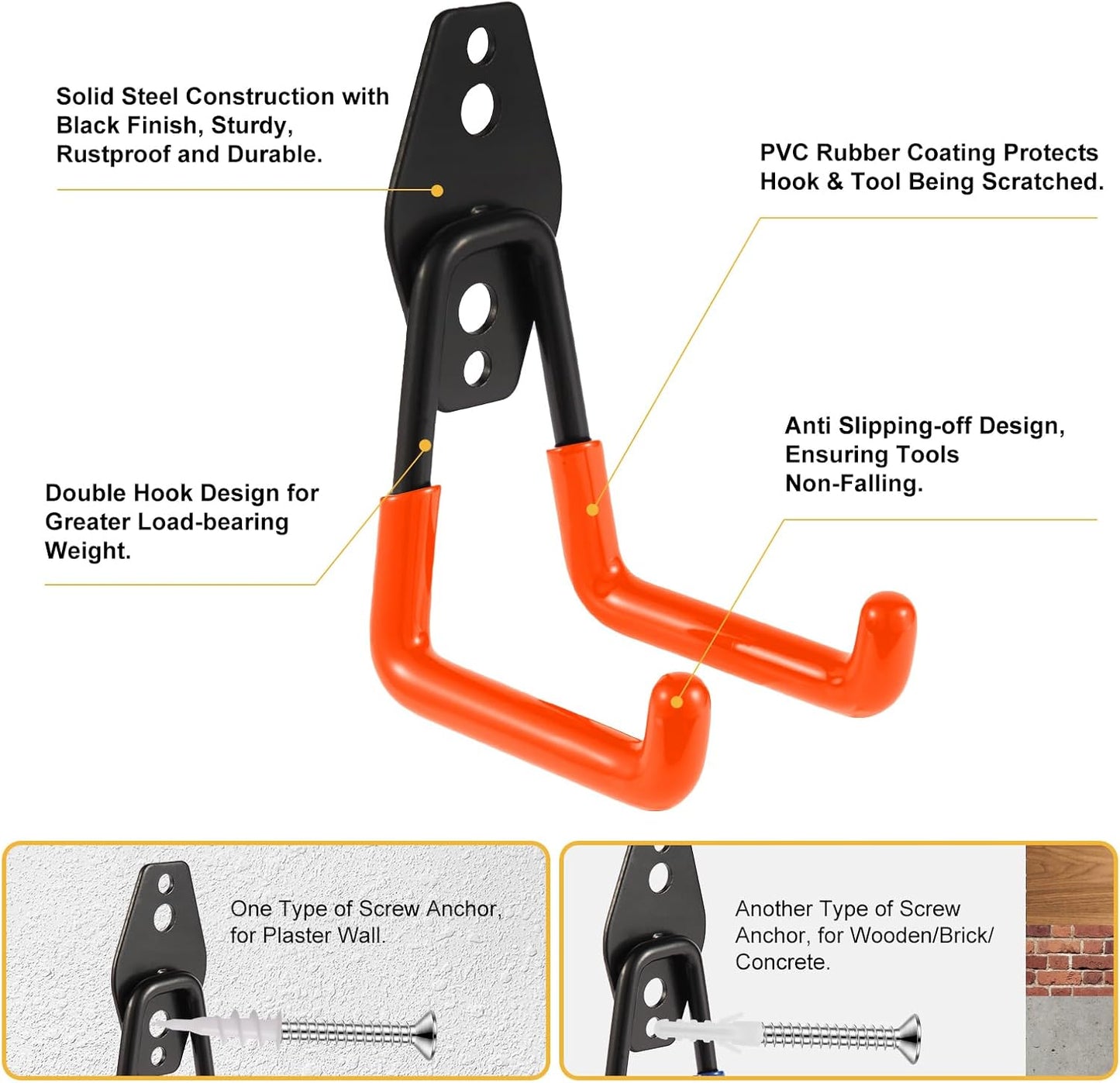 Garage Hook Heavy Duty Wall Storage Hangers, 26 Pack Garage Storage Hooks Steel Tool Orange for Ladders, Ropes, Garden Tools