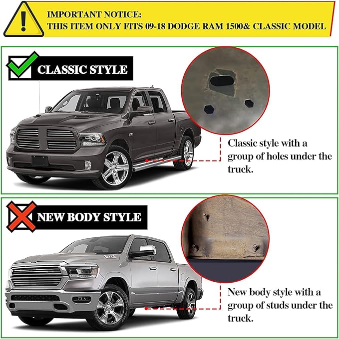 COMNOVA Side Steps Running Boards Compatible with 2009-2018 Dodge Ram 1500 Crew Cab, 2010-2026 Ram 2500 3500 Crew Cab(incl. 2019-2024 Classic). 6.5 Inch Rock Sliders Truck Side Steps Nerf Bars.