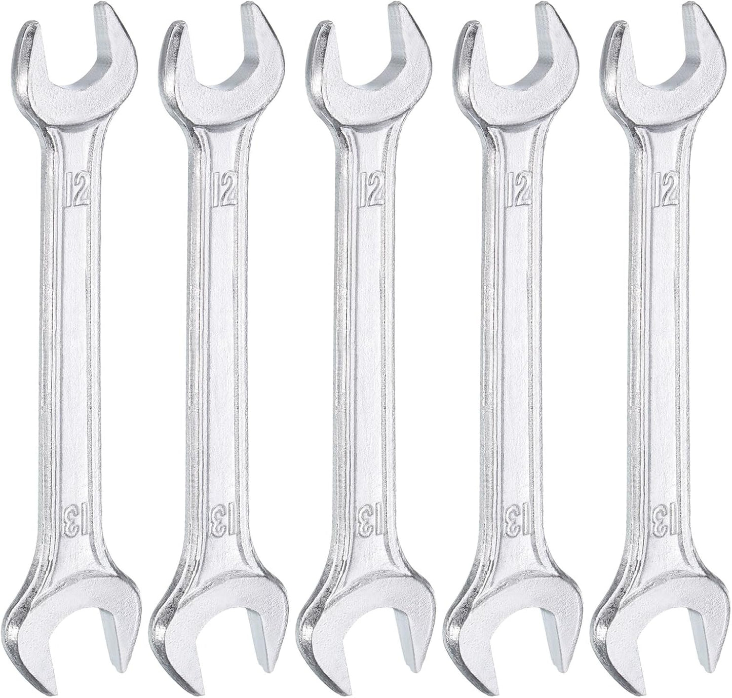 HARFINGTON 5pcs Double Open End Wrench 12mm x 13mm Metric 15 Degree Offset Angle Small Flat Head Wrench Galvanizing Open Ended Spanner for Automotive Repair Furniture Assembly