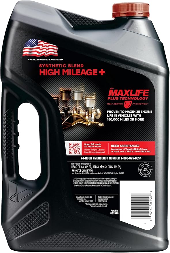 Valvoline High Mileage 150K with Maxlife Plus Technology Motor Oil SAE 5W-20 5 QT, Case of 3
