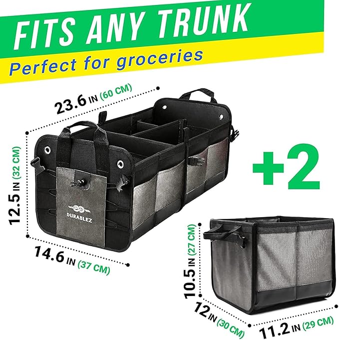Extra Large Car Trunk Organizer for SUV - Trunk Storage - Modular Configurable Detachable Collapsible - Minivan Truck Sedan Van - 4 Compartment XXL, Gray