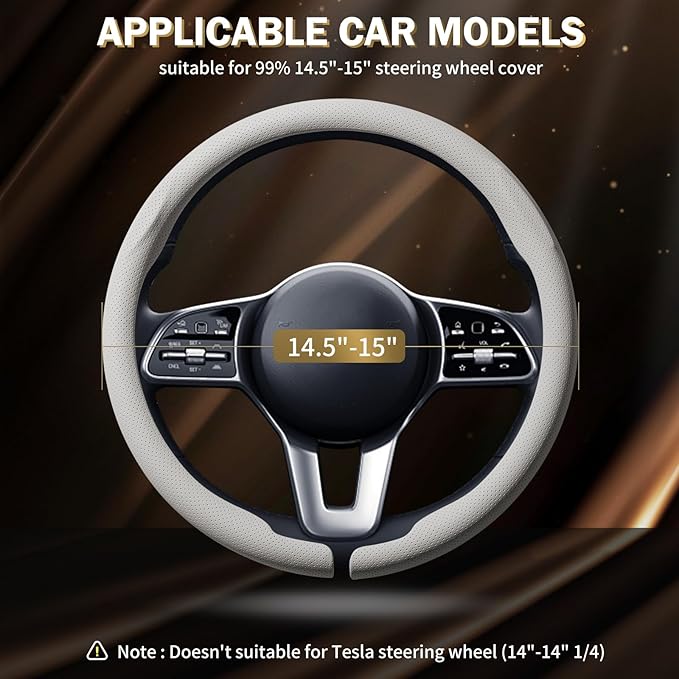 Aimato Nappa Leather Steering Wheel Cover, Ultra-Thin Car Steering Wheel Cover,Comfortable & Breathable Microfiber,Universal Fit for Most Cars,White