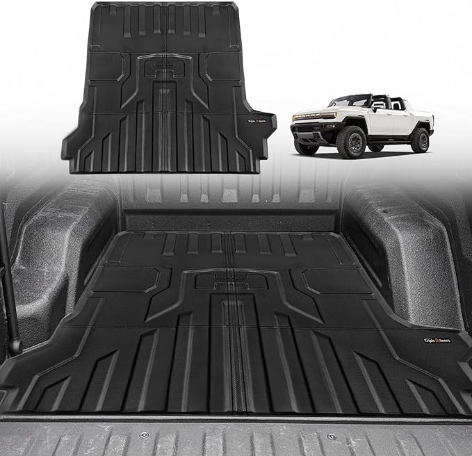 TripleAliners Truck Bed Mat Compatible with 2022 2023 2024 2025 GMC Hummer EV Pickup Accessories Vehicle Perfectly Flush All Weather Protection TPE Heavy Duty Pickup Car Bed Cargo Mat