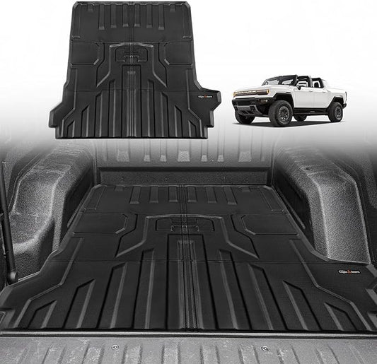 TripleAliners Truck Bed Mat Compatible with 2022 2023 2024 2025 GMC Hummer EV Pickup Accessories Vehicle Perfectly Flush All Weather Protection TPE Heavy Duty Pickup Car Bed Cargo Mat