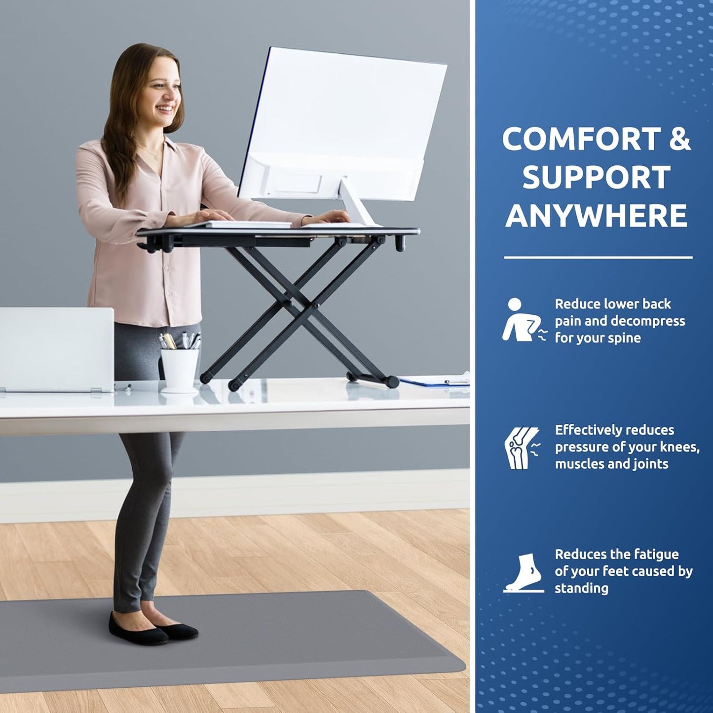 KitchenClouds Kitchen Mat Cushioned Anti Fatigue Rug 20"x39" Waterproof, Non Slip, Standing and Comfort Desk/Floor Mats for House Sink Office (Grey,0.8inch)