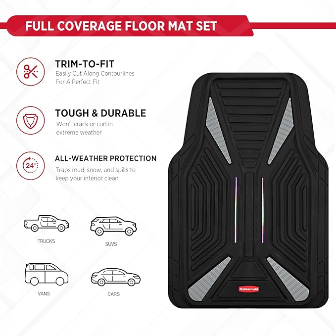 Rubbermaid Full Set Car Mat, Universal Trim-to-Fit Heavy-Duty Car Floor Mats – 4-Piece Set for All Weather Protection – Durable Rubber Mat for Cars, Trucks, SUVs & Vans-Purple