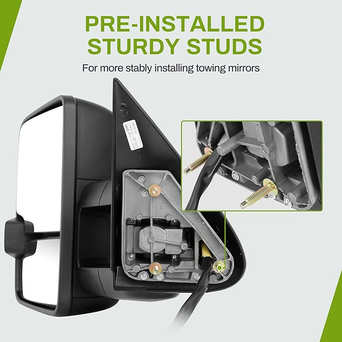 AUTOSAVER88 Towing Mirror Compatible with 2003-2006 Silverado Sierra 1500 2500HD 3500HD Tahoe Yukon, Power Heated Switchback LED Turn Signal Light (Chrome inside) Manual Telescoping Folding Black