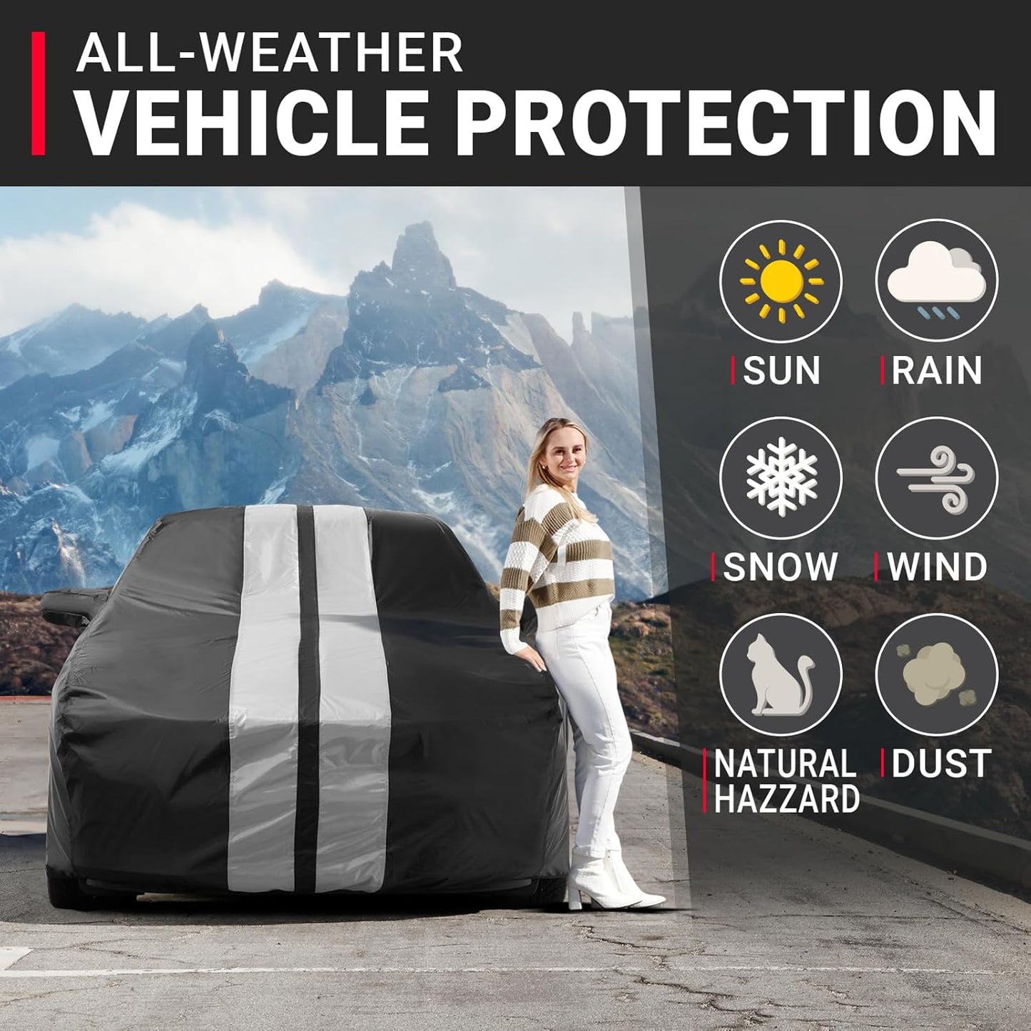 iCarCover Custom Car Cover for Buick Skylark (1986-1991) Waterproof All-Weather Rain Snow UV Sun Protector Full Exterior Indoor Outdoor Car Cover (Stripe - Black/Gray)