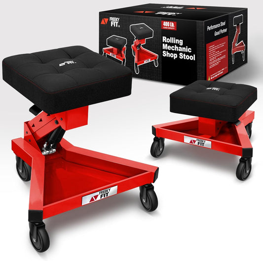 Mechanic Stool with Wheels, Hydraulic Adjustable Shop Stool on Wheels, Garage Work Rolling Chair for Workshop, 400 LBS Capacity, 4 Inch Casters, 360° Swivel Casters Roller Chair, Red