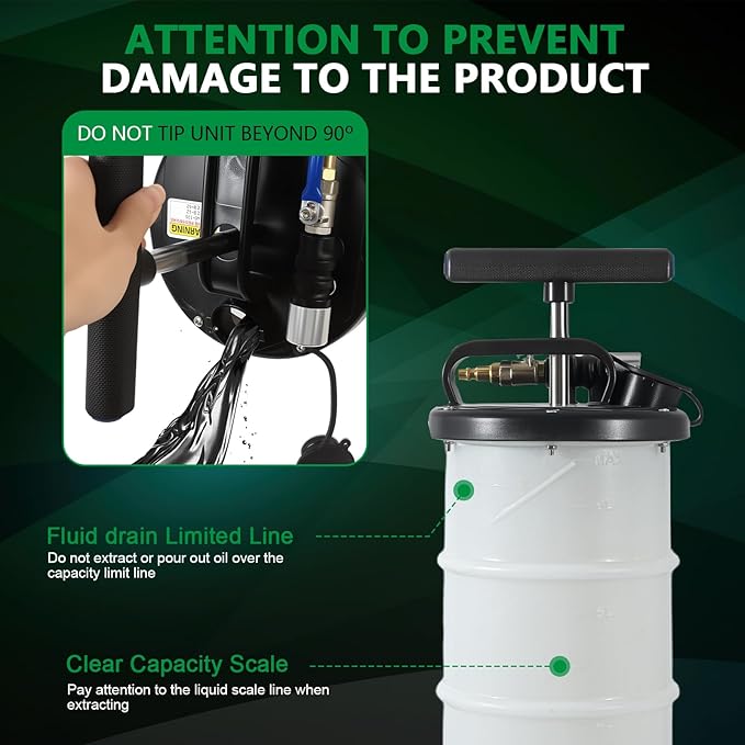 7L Oil Fluid Extractor - Pneumatic/Manual Vacumm Oil Extractor with Pump Tank Remover & 4 Tubes for Engine Oil Change and a Bleeding Hose with Universal Adpater for Brake Bleeding
