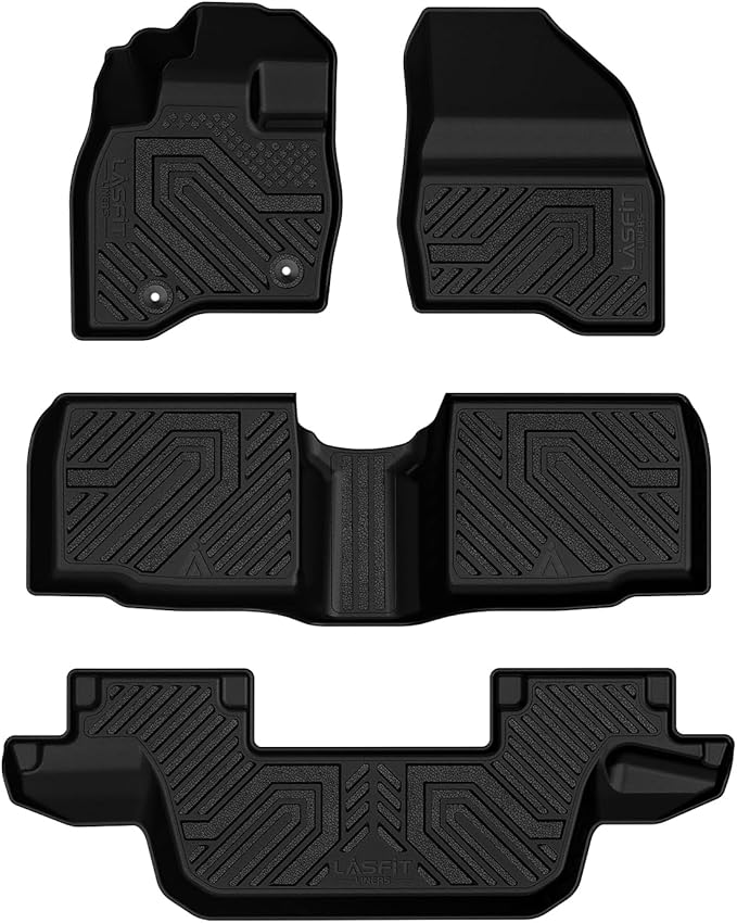 LASFIT Floor Mats for Ford Explorer 2015-2019 7 Seater All Weather TPE Car Liners Custom Fit for Front, Rear and 3rd Row, Black 4pcs