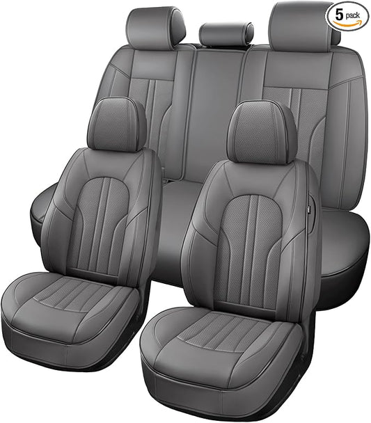 Car Seat Covers Full Set, 5 Seats Comfortable Faux Leather Seat Covers for Cars, Waterproof Automotive Seat Covers, Luxury Universal Fit Seat Covers for SUV, Sedans, Pick-up Trucks (Gray)