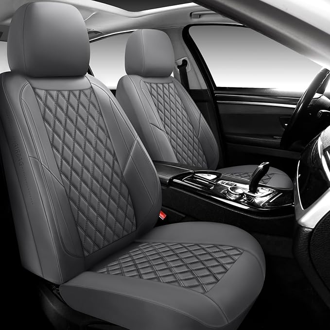Premium Leather Car Seat Covers Full Set,Universal Fit for Cars,Trucks&SUVs,Waterproof Car Seat Cushion,Full Coverage Car Seat Protector with 5 Seats,Grey