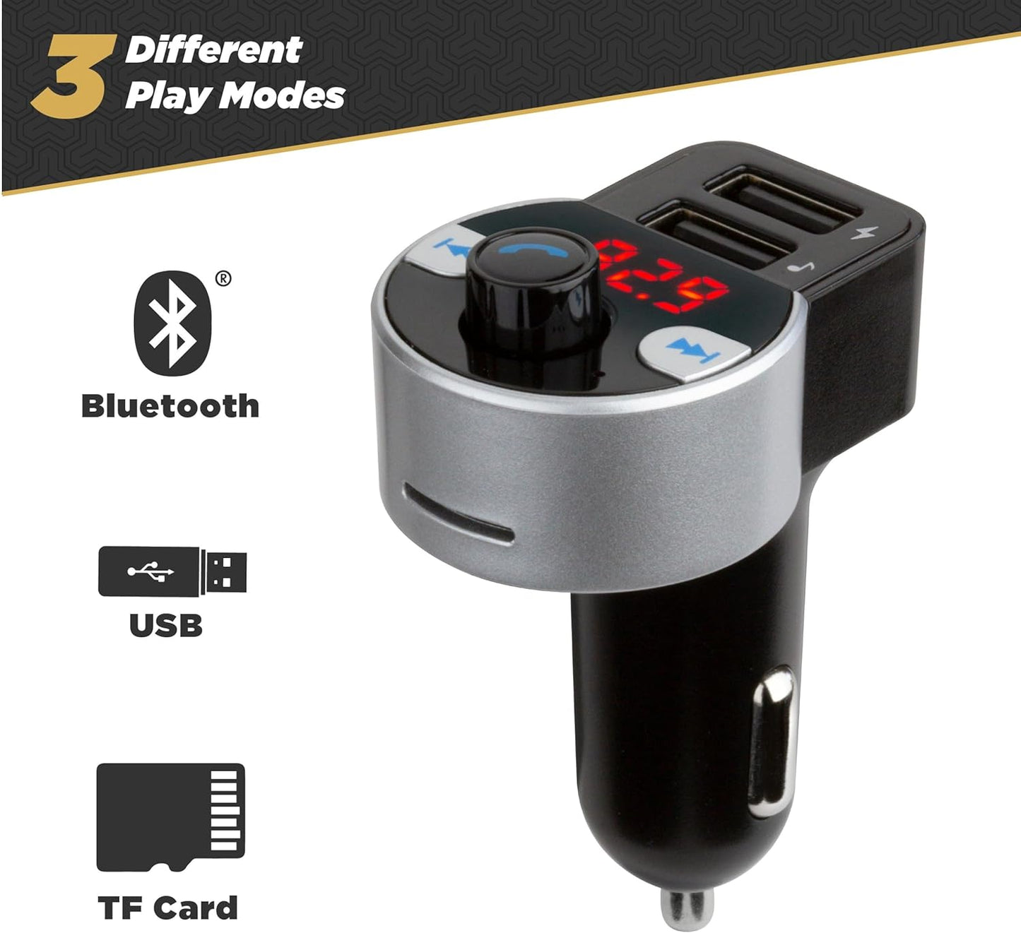 Scosche SBTFM4-XCES0 Select Bluetooth 5.0 FM Transmitter w/ Dual USB Charger Ports, & Digital LED Display, Wireless Radio Bluetooth Audio Adapter, Hands-Free Car Kit for Phone Calls & MP3 Music Player