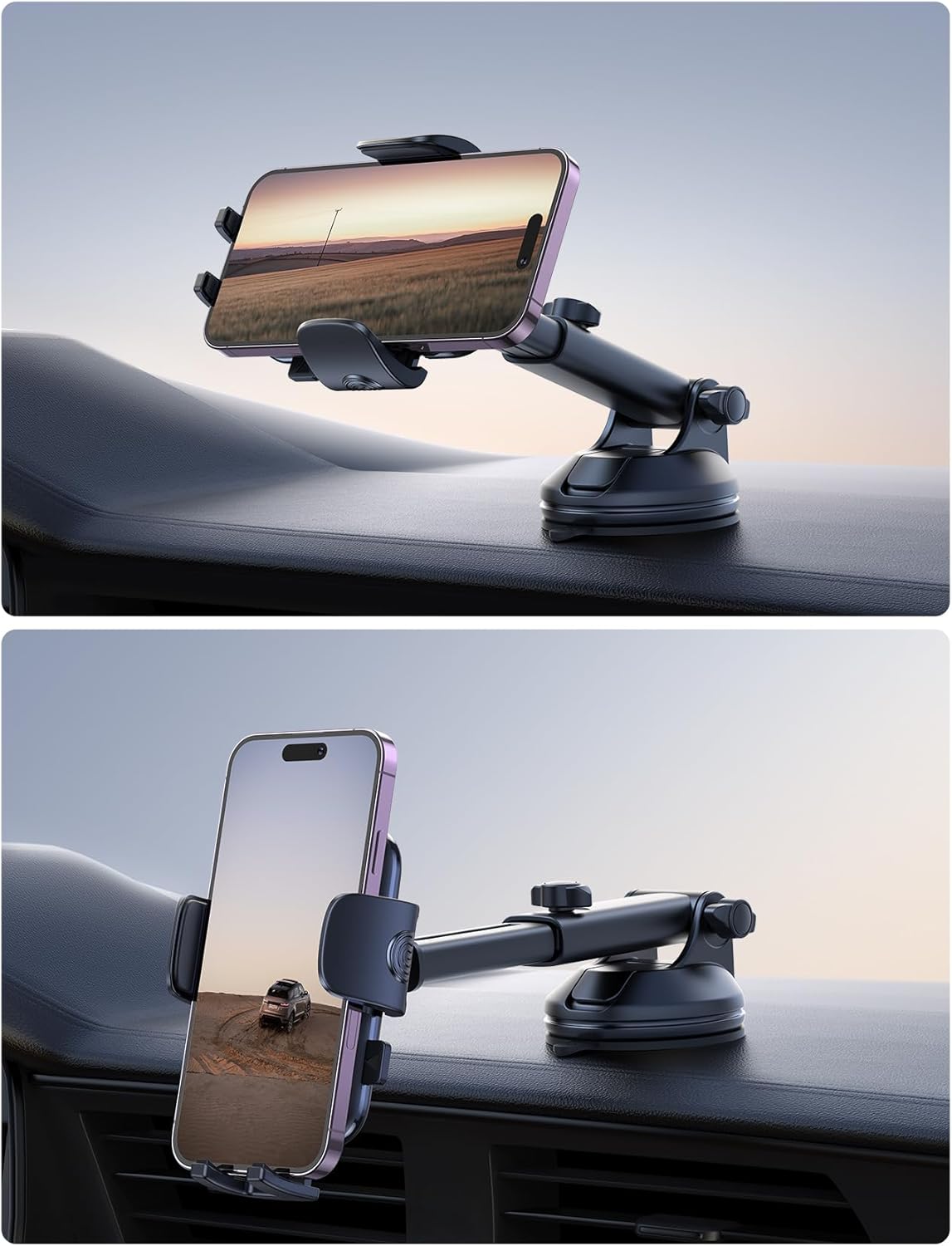 Lamicall Cell Phone Holder Car - [Ultra 70LBS Suction] Phone Mount for Car Quick Release Adjustable Car Phone Holder Mount Dashboard for iPhone Smartphone (Dark Grey)