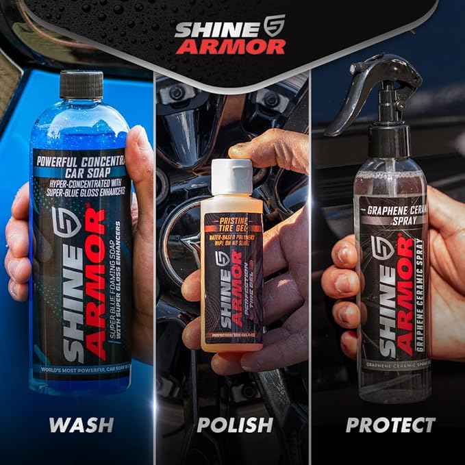 Wash and Shine Premium Car Cleaning Starter Kit - Spray Wash Soap, Tire Shine Gel, and Ceramic Spray