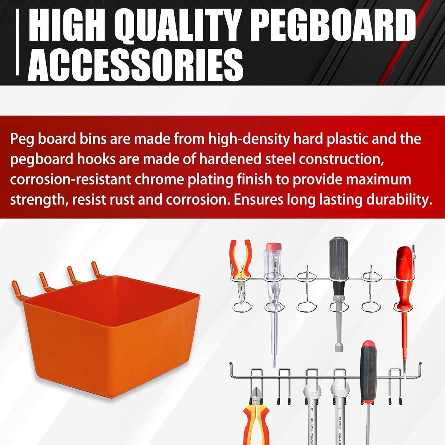 C&T 278 Piece Pegboard Hooks Assortment Kit, Pegboard Accessories Organizer Set with Bins, 1/8 and 1/4 in pegboard Hooks, for Hanging Tools, Organizing Various Tools,Garage Pegboard Wall Organization