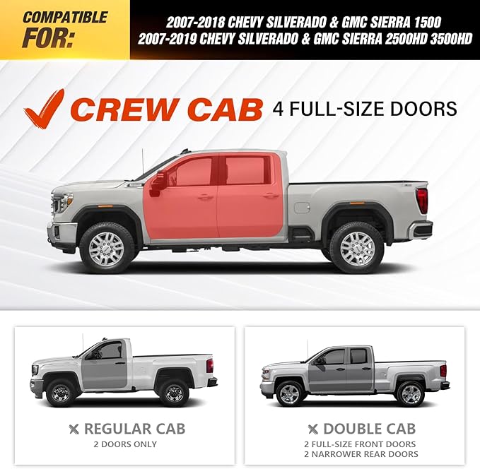 Crew Cab Running Boards Side Steps Compatible for 2007-2018 Chevy Silverado & GMC Sierra 1500, 2007-2019 Chevrolet Silverado & GMC Sierra 2500 3500 HD Crew Cab Nerf Bar (Two Stairs-Star Logo)