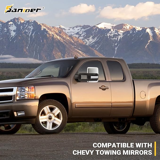 Switchback Towing Mirrors Chrome for 2007-2013 Chevy Silverado Suburban Tahoe Avalanche GMC Sierra Yukon with Power Glass Dynamic Turn Signal Light Backup Lamp Heated Extendable Pair Set