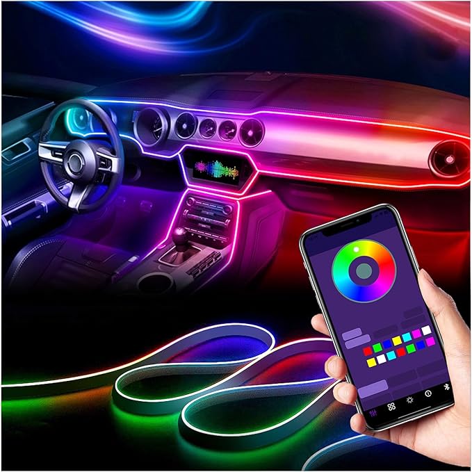 Wireless APP Control Car-Ambient-Lighting-Kit,256 RGB Colors DIY Modes Acrylic Interior Car LED Strip Light