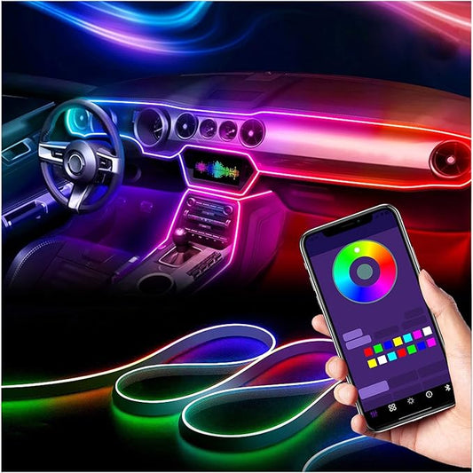 Wireless APP Control Car-Ambient-Lighting-Kit,256 RGB Colors DIY Modes Acrylic Interior Car LED Strip Light