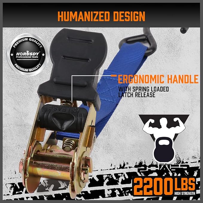 HORUSDY Ratchet Straps, 2,200 LB Break Strength, 4-Pack 15FT Ratchet Tie Down Straps Set for Motorcycle Straps Tie Downs, Appliances, Lawn Equipment, Cargo Straps for Trucks. (Blue)