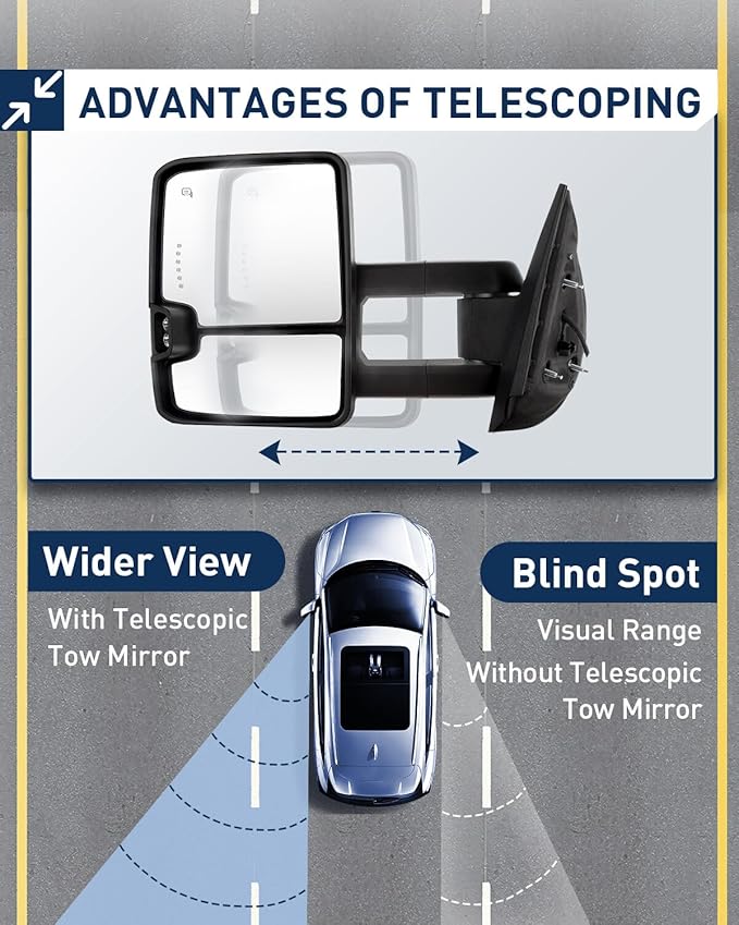 ECCPP fit for Chevy Towing Mirrors for GMC Power Heated LED Turn Arrow Signal Reverse Light Tow Mirrors for 2008-2013 for Chevy for Silverado for GMC for Sierra 2007 for Silverado New Body Style