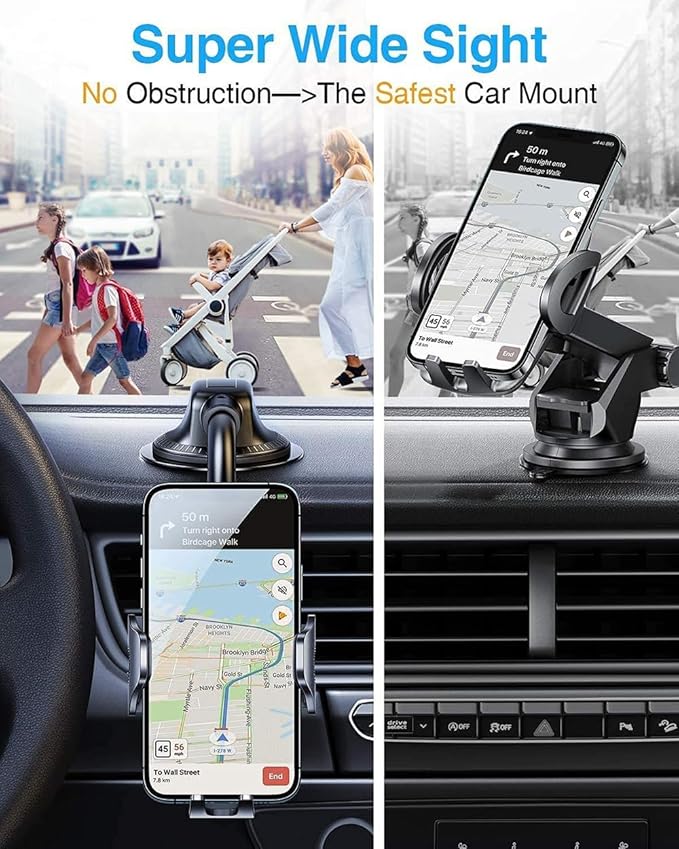 【Super Strong Suction Universal Car Phone Mount Dashboard/Windshield Suction Cup Compatible with iPhone, Samsung, Google, and All Smartphones