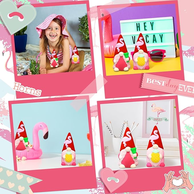Hollowfly 2 Pack Christmas Gnomes Ready to Paint Your Own Flamingo Beach Gnome Statues, 4" Mini Blank Unpainted Ceramics to Paint Figurine Craft for Adults Xmas Holiday Garden DIY Art Decoration