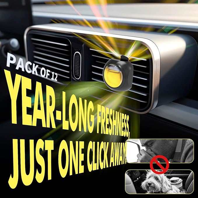 Car Air Freshener Vent Clips, 12 Pack, 6 Linen, 6 Citrus, Provides Long-Lasting Scent, Up to 360 Days, Car Fresheners