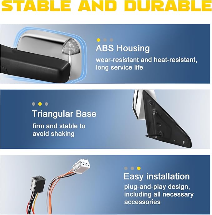 Pair Power Heated Towing Mirrors Compatible with 2009-2018 Dodge Ram 1500 2500 3500/2019-2024 Ram 1500 Classic w/Arrow Turn Signal Light,Temperature Sensor Side Mirrors (Chrome)