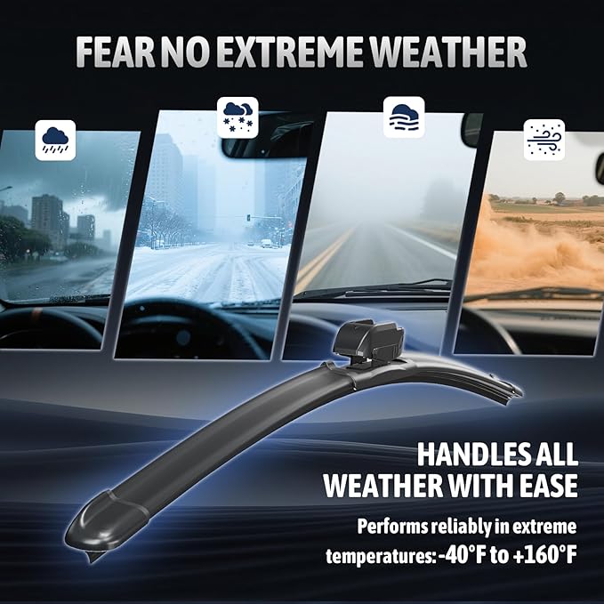 24"+20" Premium Windshield Wiper Blades – Quiet, Streak-Free, All-Season Performance | High-Grade Neoprene Rubber, J-Hook Quick Install | Fits Cars, SUVs & Trucks (Set of 2)