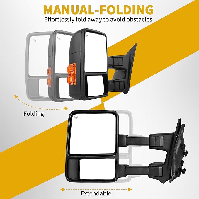 DWVO Side Towing Mirrors Compatible with 2008-2016 Ford F250 F350 F450 F550 Super Duty,Left Driver Mirror with Power Heated Manual Folding Turn Signal Black