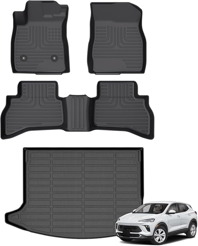 Floor Mats & Cargo Liner for Buick Encore GX AWD 2020-2025 All Weather Automotive TPE Set Anti-Slip Waterproof Floor Liners Accessories (Car Mats+Trunk Mat) Black