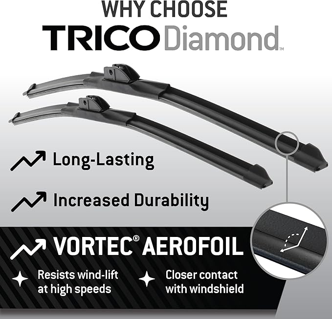 TRICO Diamond 28" + 24" Premium Automotive Replacement Windshield Wiper Blades (Set of 2), Passenger and Driver Side All-Weather Beam Wiper Blades for Select Vehicle Models
