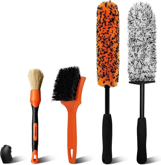 YeewayVeh Car Wheel Brush Kit, 4PCS Microfiber Wheel Cleaner Brush, Soft & Scratch-Free Detailing Brush and Tire Brush, Professional Wheel Cleaning Kit for Car Rim Fenders Engine Exhaust Tips, Orange