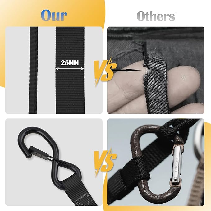 Ratchet Straps 4 Pack - 1,826 Lbs Break Strength 1 in x 15 Ft Medium Duty Ratchet Tie Down Straps with S Hooks Set for Truck, Cargo Van, Trailer, Motorcycle (Black)