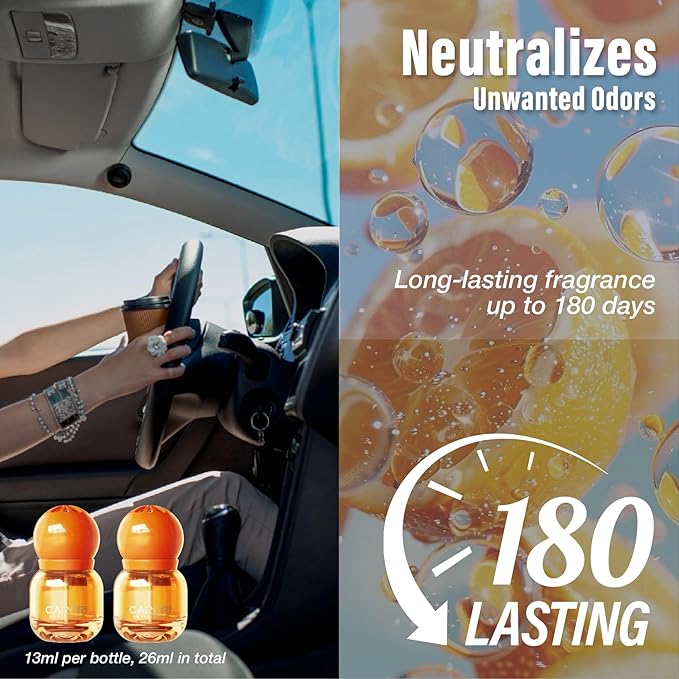 Car Air Freshener Vent Clip, Car Fresheners Long Lasting Scent (13ml x 2 Pack), Up to 180 Days, Air Freshener Deodorizer Odor Eliminator for Auto - Orange Perfume